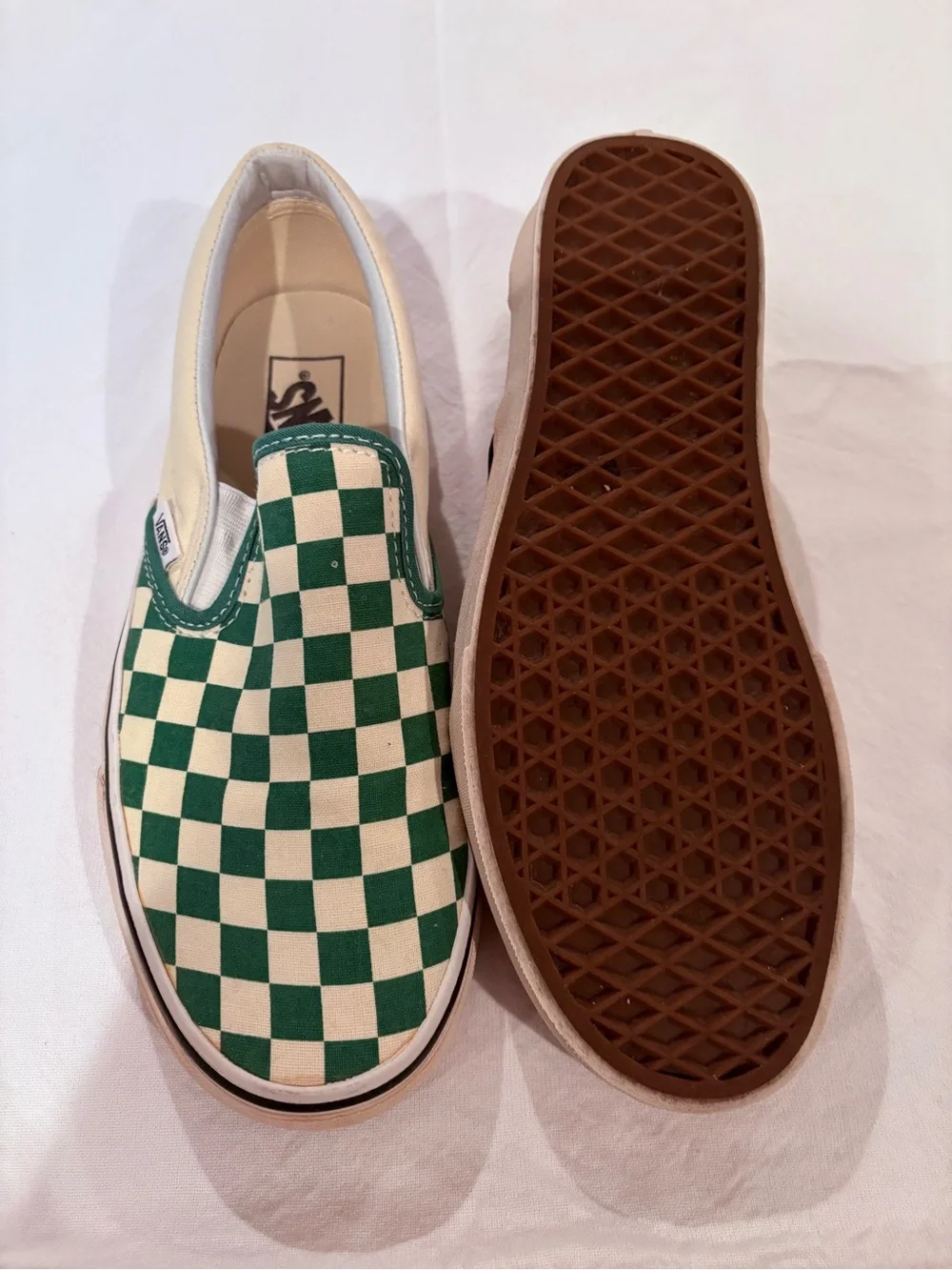 Vans Checkerboard Slip-On Sneakers - Green & White